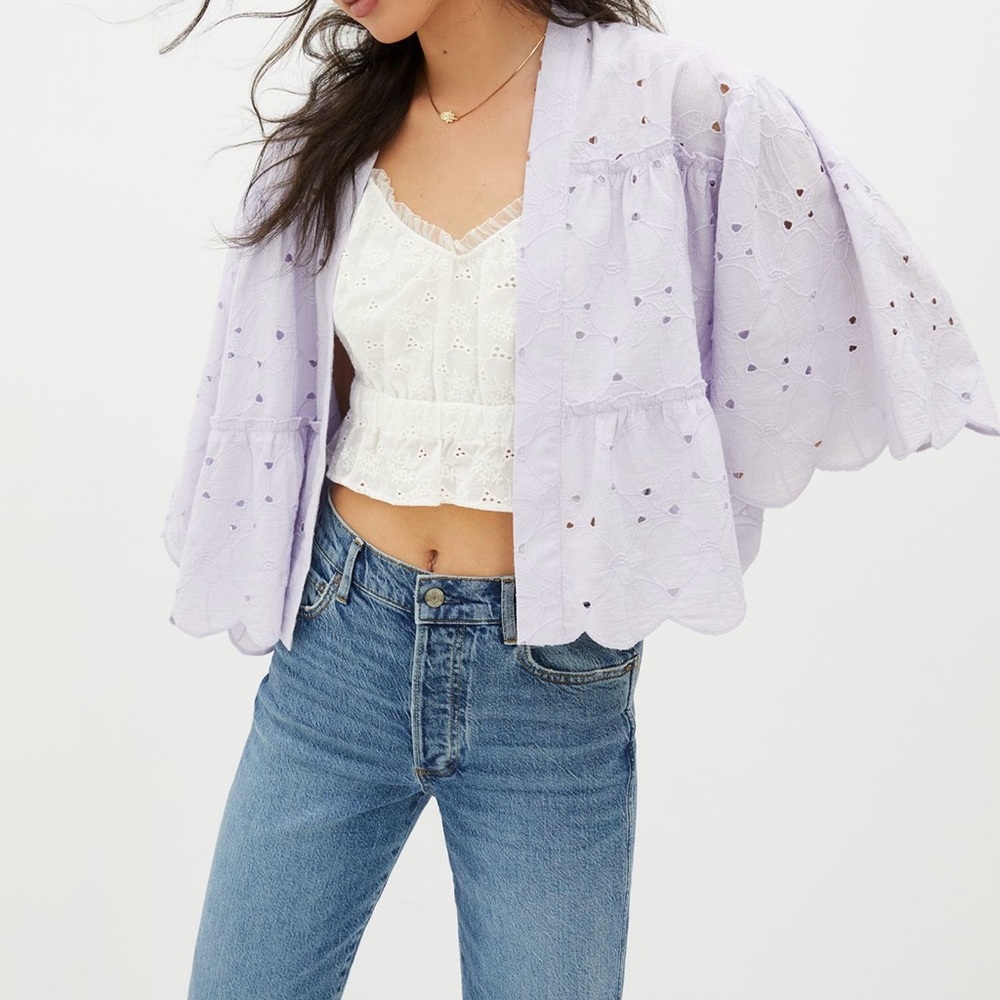 Anthropologie Lavender Eyelet Kimono Sleeve Top